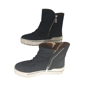 J/SLIDES NYC Black Suede‎ Ruched Side Zip Wedge Ankle Boots Women's 7.5M
